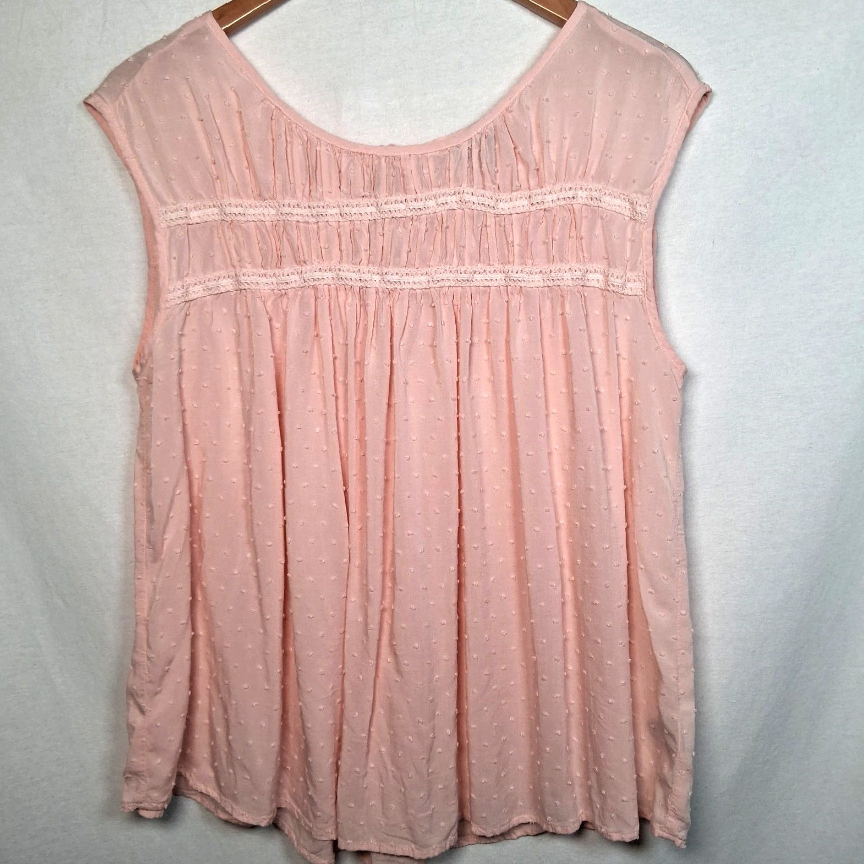Torrid Torrid Blouse Sleeveless Pink Swiss Dot Peasant Tie Round Neck Women's Regular Size 0 Size XS / US 0-2 / IT 36-38 - 2 Thumbnail