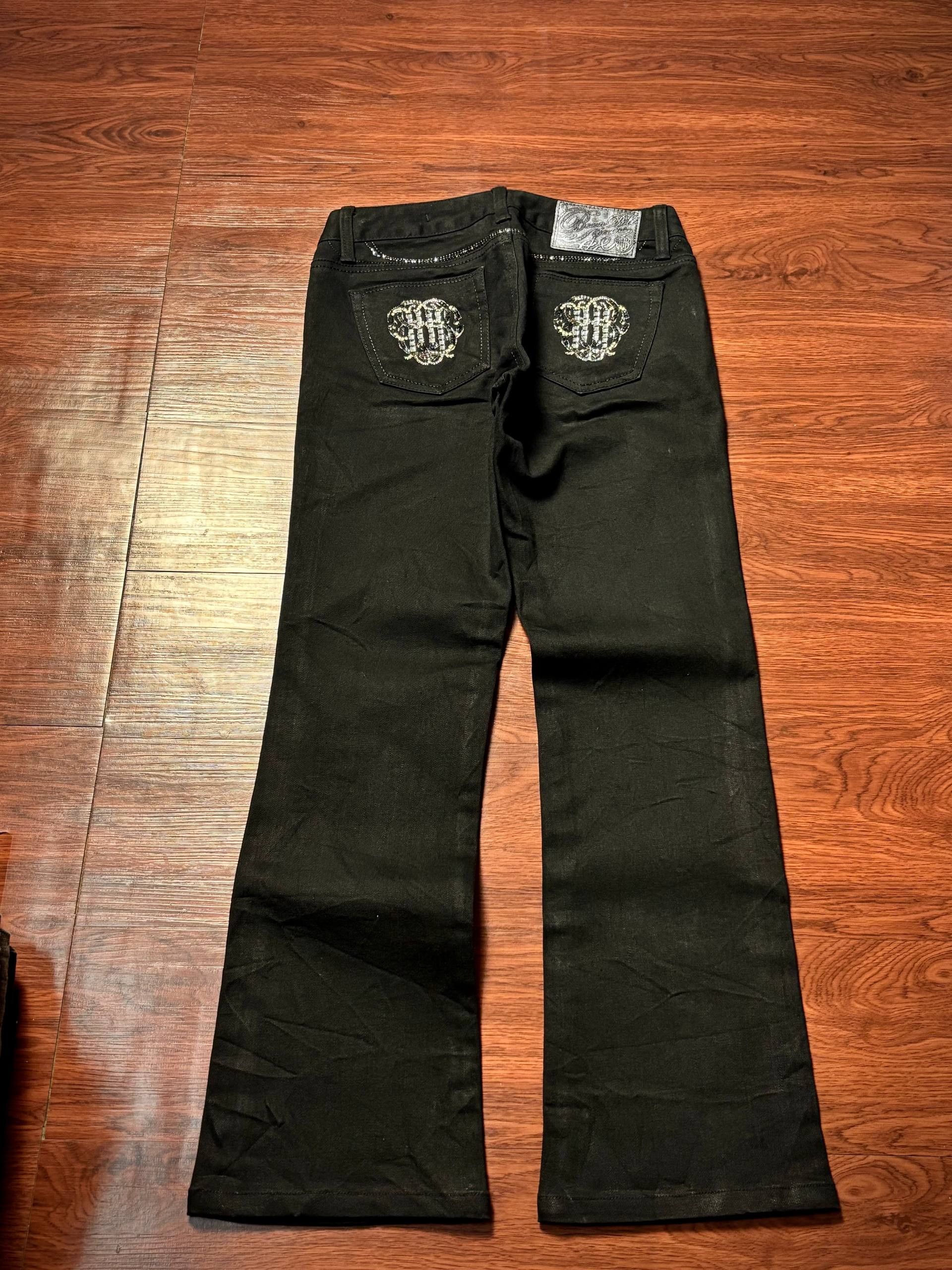 Rock & Republic Vintage Y2K Designer Blackout Rhinestone Flare Denim Pants Size 30" / US 8 / IT 44 - 1 Thumbnail