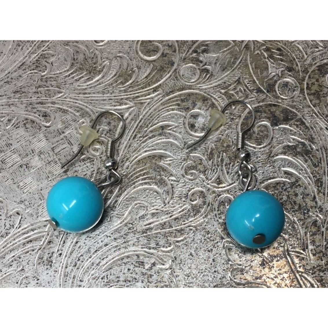 Other Women's Round Blue and Silver Tone Dangle Earrings Size ONE SIZE - 2 Thumbnail