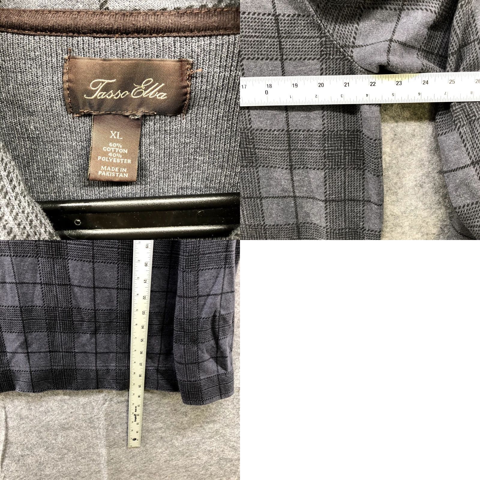 Tasso Elba VINTAGE Tasso Elba Mens Sweater Pullover XL Gray Plaid Fall Winter Cotton Blend Long Sleeve Collared Knit Casual Size US XL / EU 56 / 4 - 8 Thumbnail