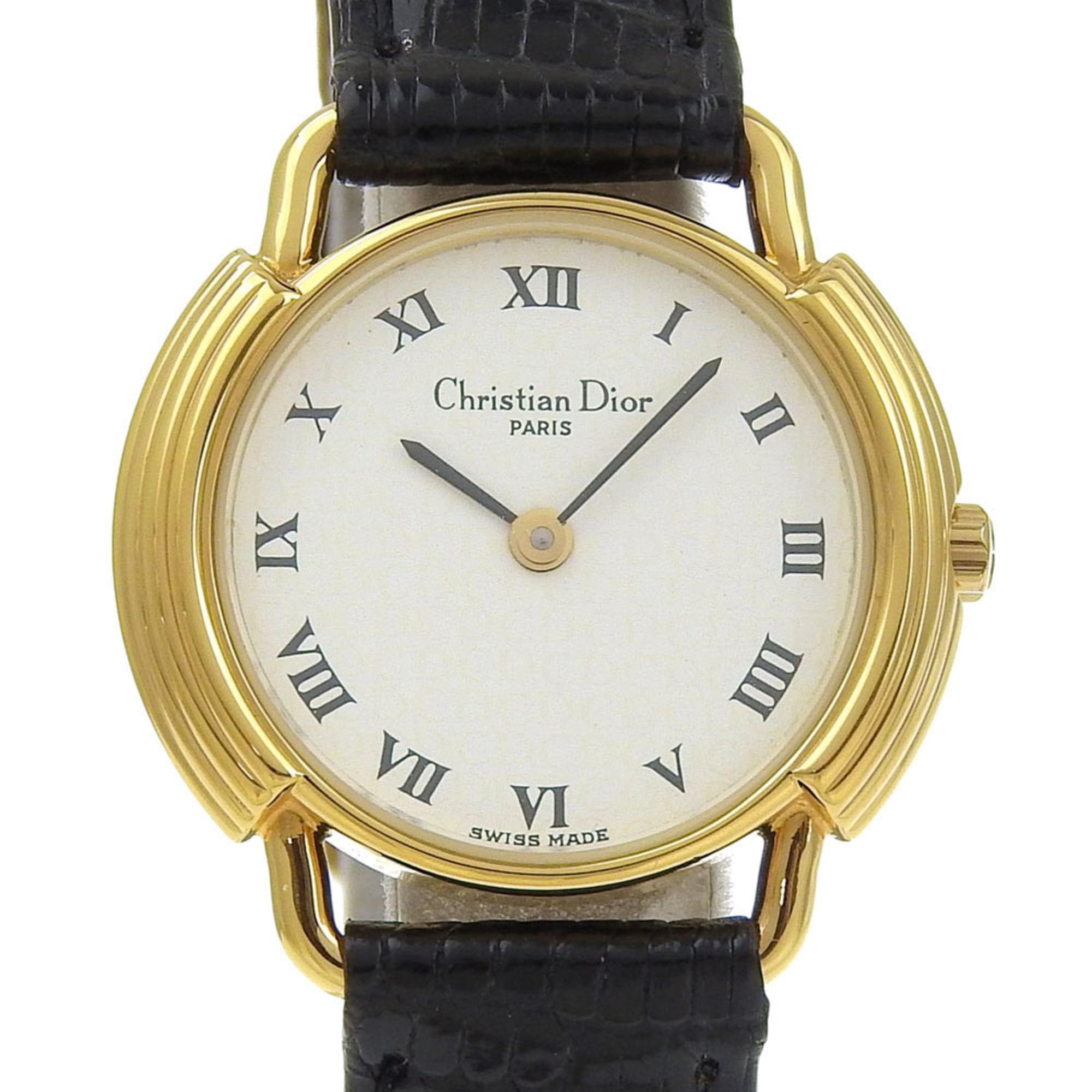 Dior Christian Dior watch, model 58.121.2, gold-plated leather strap, gold quartz, analog, white dial, women's. Size ONE SIZE - 1 Thumbnail