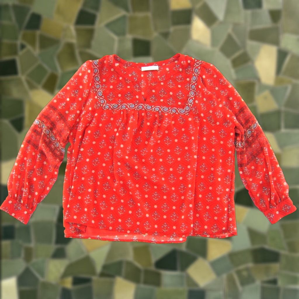 Lucky Brand Lucky Brand Blouse Tunic XXl Red Floral Paisley Long Sleeve Women Size XXL / US 16-18 / IT 52-54 - 1 Thumbnail
