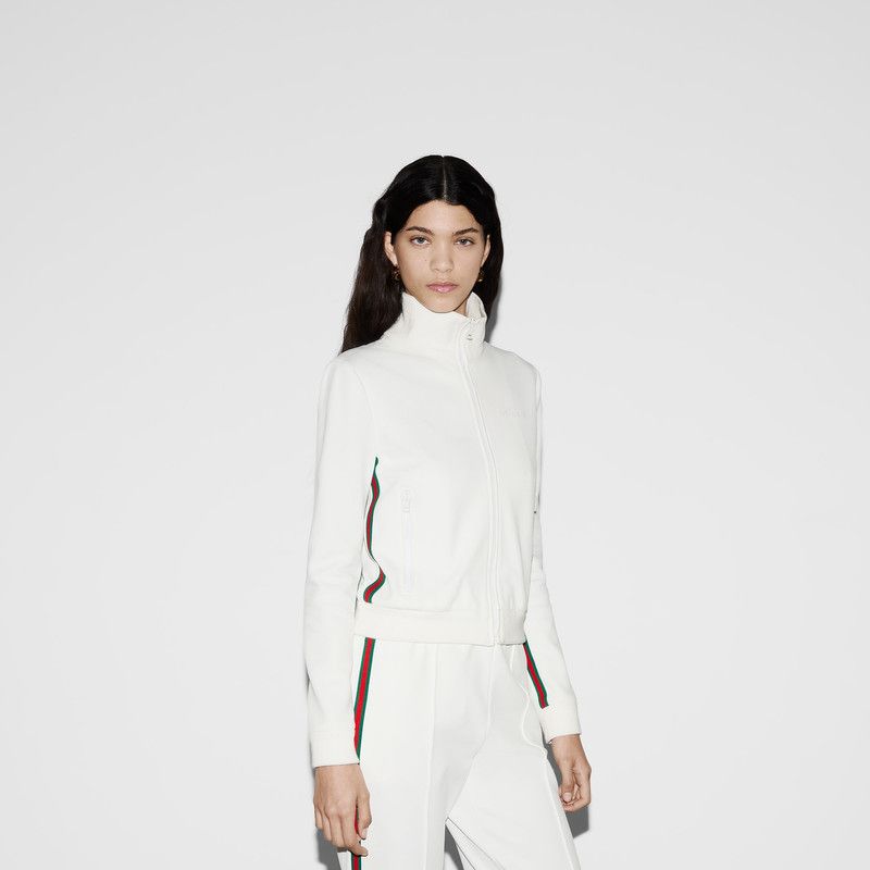 Gucci o1la5ras0526 Jersey Drill Jacket With Web in White Size S / US 4 / IT 40 - 4 Thumbnail