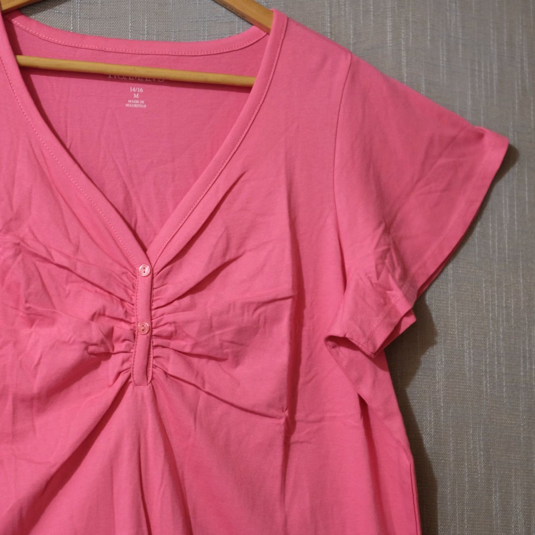 Vintage Roaman's Nwo! V-Neck Button Accent 100% Cotton Pink Womens M 14/16 Shirt Casual Womens Size M / US 6-8 / IT 42-44 - 3 Thumbnail