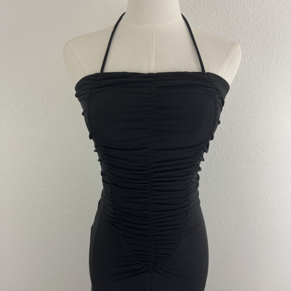 Other MODA INTERNATIONAL Vintage Black Ruched Midi Halter Dress Size S / US 4 / IT 40 - 2 Thumbnail