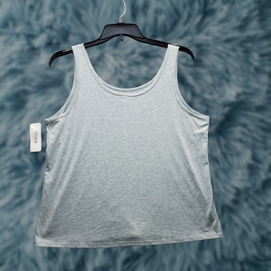 Vintage Flora Nikrooz Tank Top Womens XL Gray Wide Strap Round Neck Workout Pullover Tank (Womens XL, Gray, Sleeveless) Size XL / US 12-14 / IT 48-50 - 1 Thumbnail