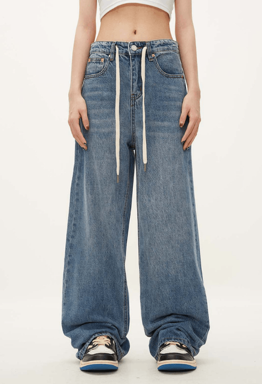 Japanese Brand American retro high waist drawstring straight jeans Size US 32 / EU 48 - 1 Thumbnail