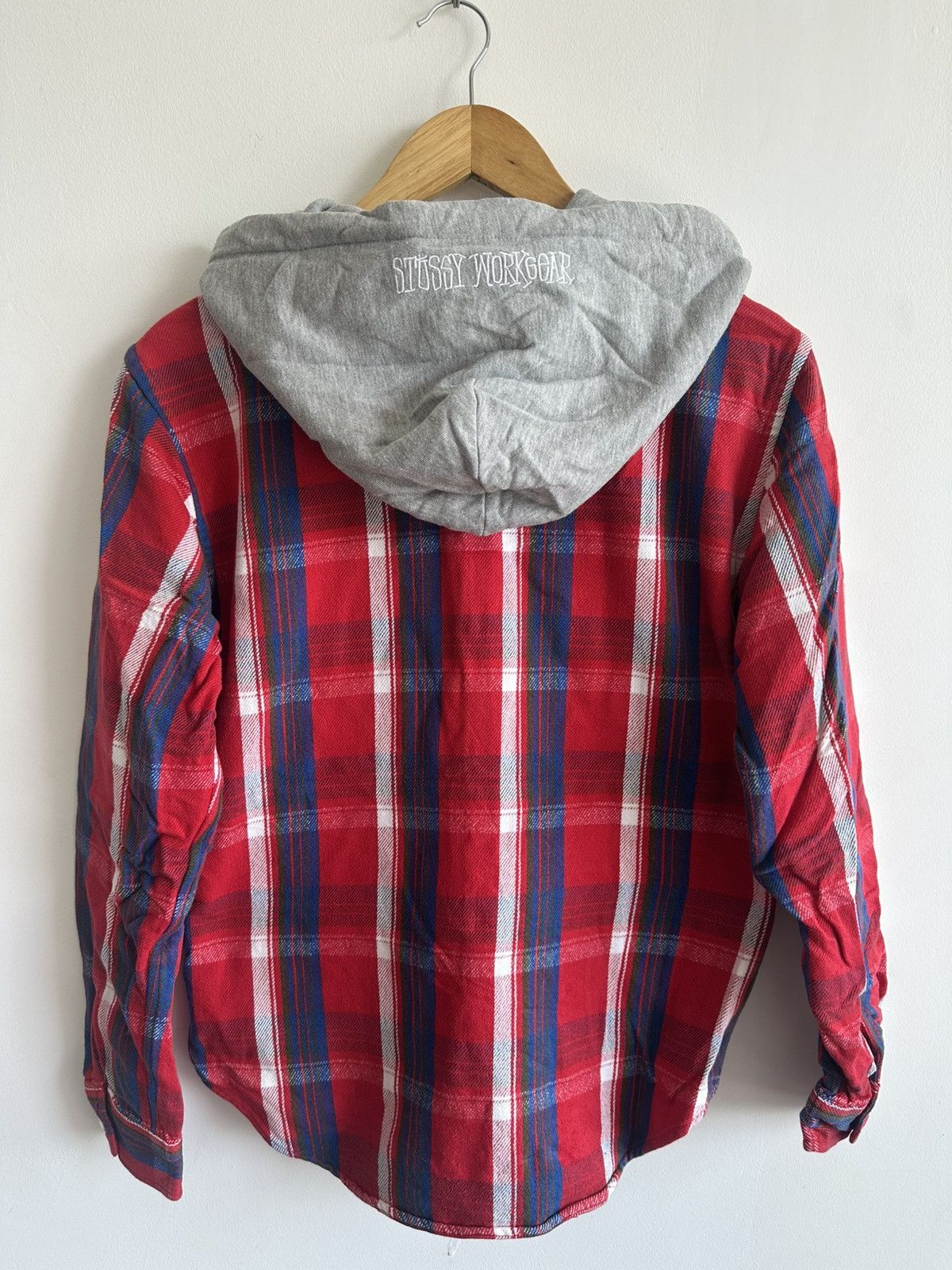 Stussy Stussy Red Plaid Hooded Flannel Tshirt Streetwear Size US M / EU 48-50 / 2 - 3 Thumbnail