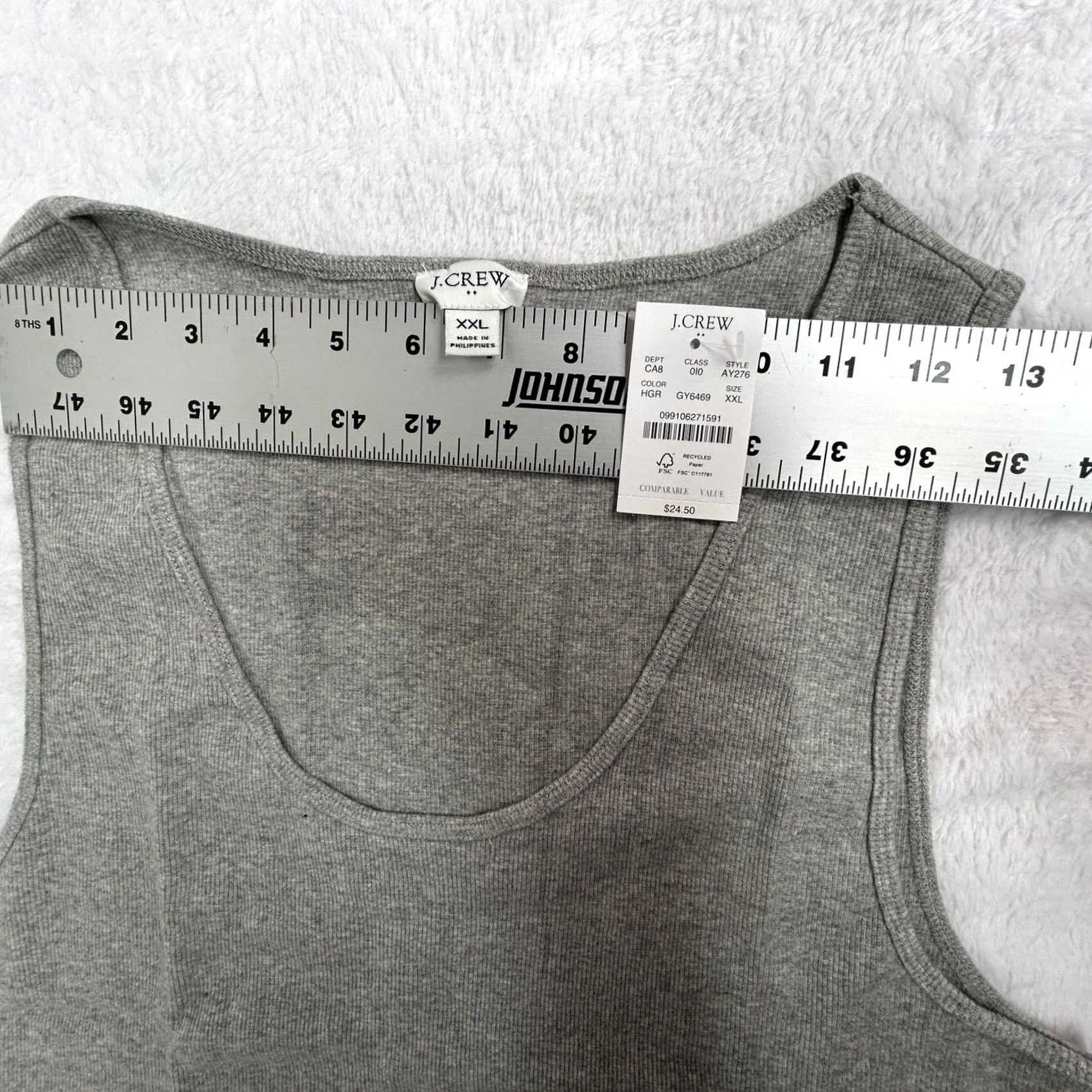 J.Crew J.Crew Women's Ribbed Cotton Tank Top 2X Gray Scoop Neck Casual Sleeveless Tank Top Size XXL / US 16-18 / IT 52-54 - 4 Thumbnail