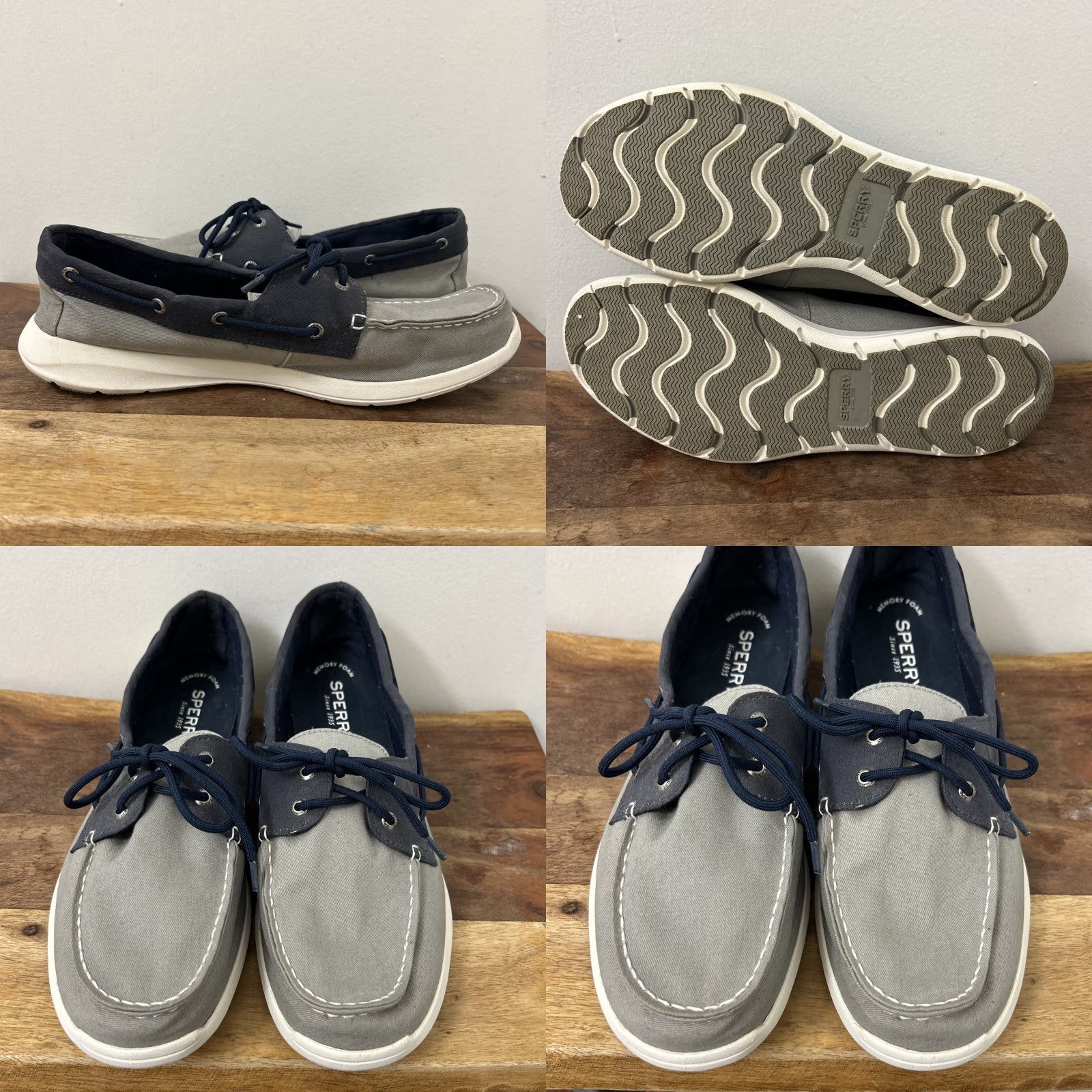 Sperry Sperry Top Sider Mens Boat Shoe Gray Blue Canvas Lace Up 2 Eye Memory Foam Insole Size 13 STS18645 Size US L / EU 52-54 / 3 - 8 Thumbnail