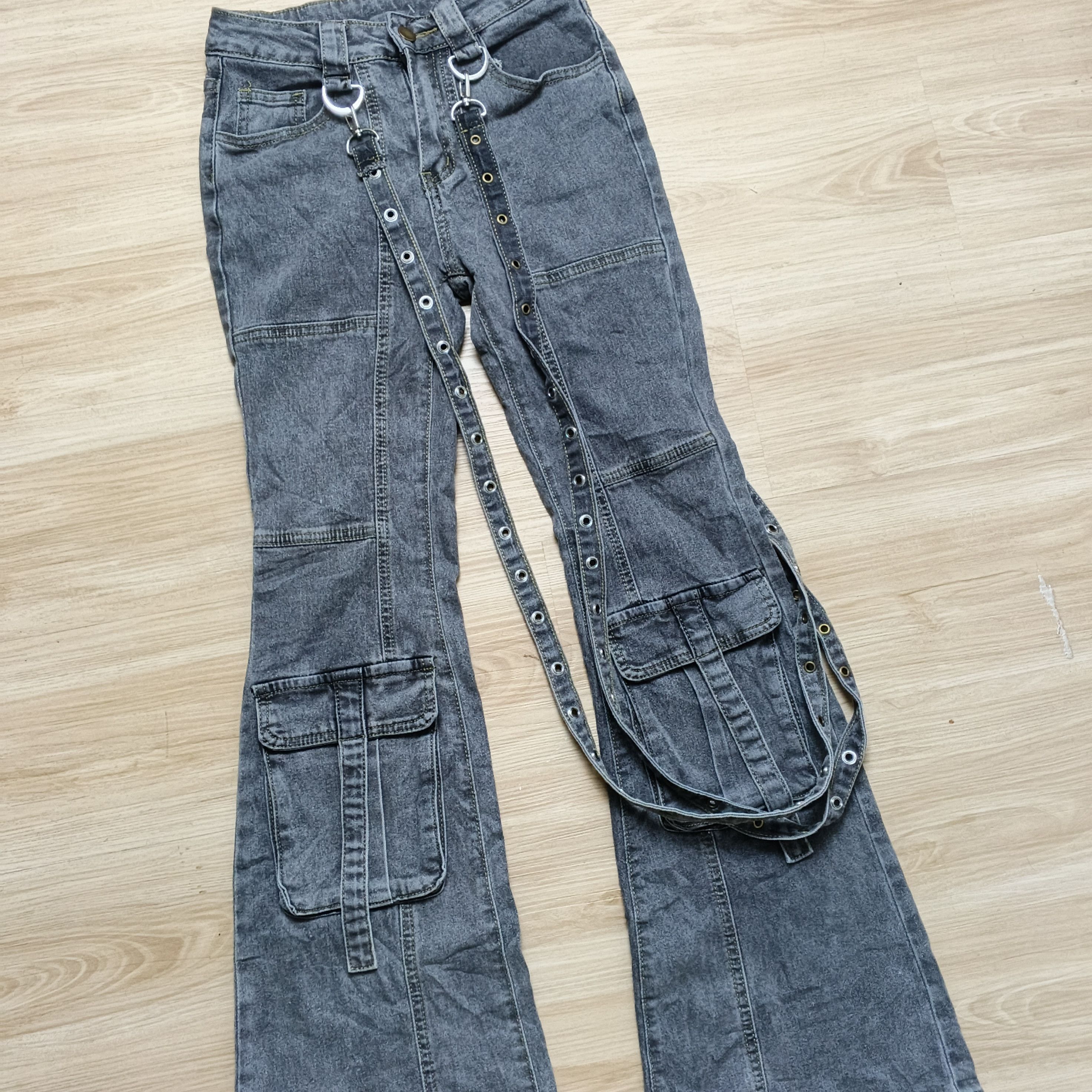 Le Grande Bleu (L.G.B.) Vintage Japanese Multi Pocket Flared Grunge Lace Jeans Size 24" / US 00 / IT 34 - 3 Thumbnail