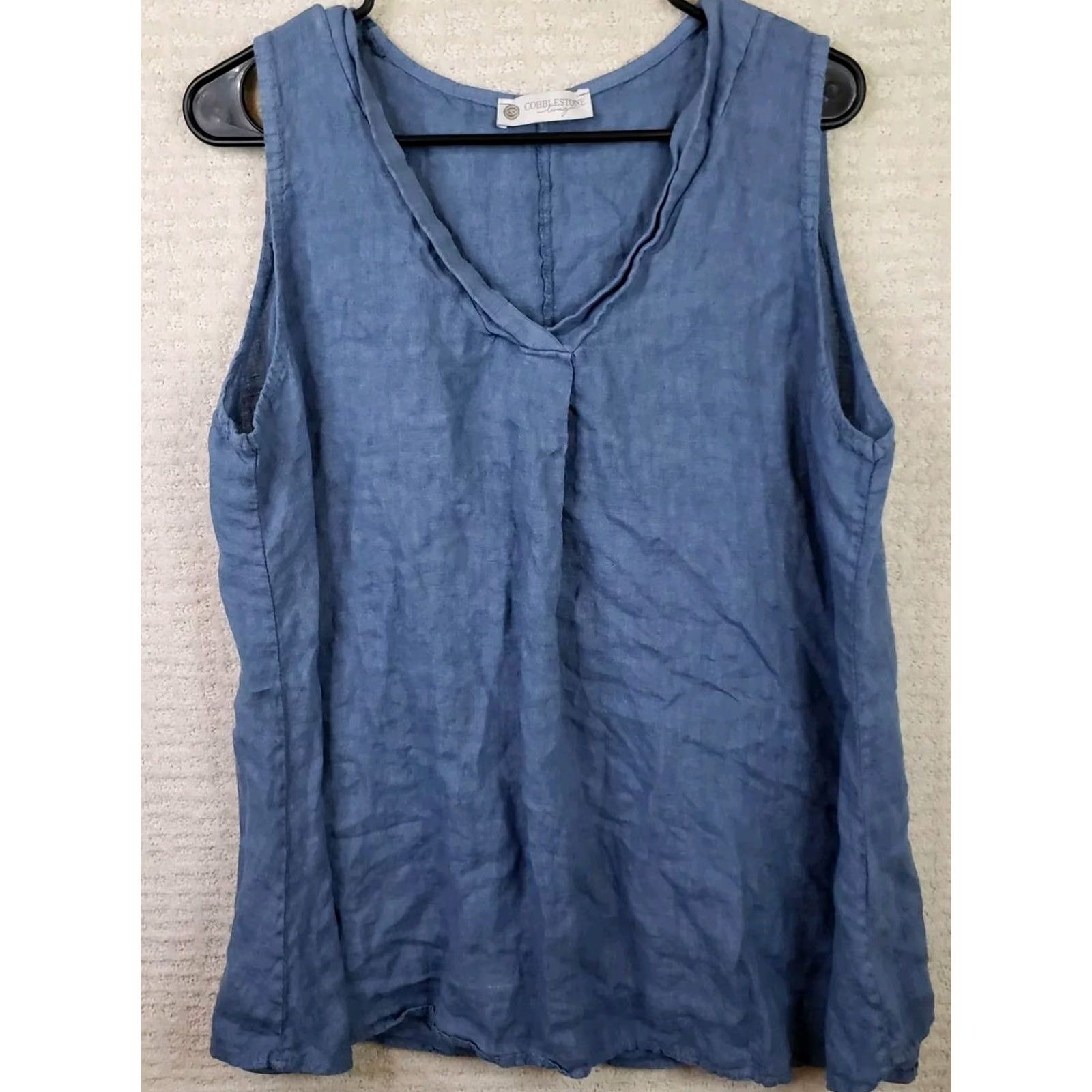 Vintage Cobblestone Living Top Womens XL Blue 100% Linen Italy Boat Neck Sleeveless Tunic Boho Beach Linen Blouse Vintage? No Size XL / US 12-14 / IT 48-50 - 2 Thumbnail