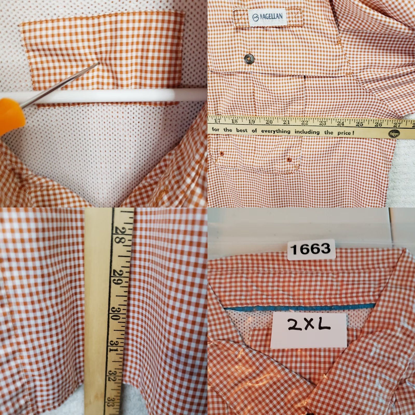 Vintage Magellan Outdoors Shirt Men’s 2XL Orange Plaid Fish Gear Angler Fit Mag Wick SS Size US XXL / EU 58 / 5 - 9 Thumbnail
