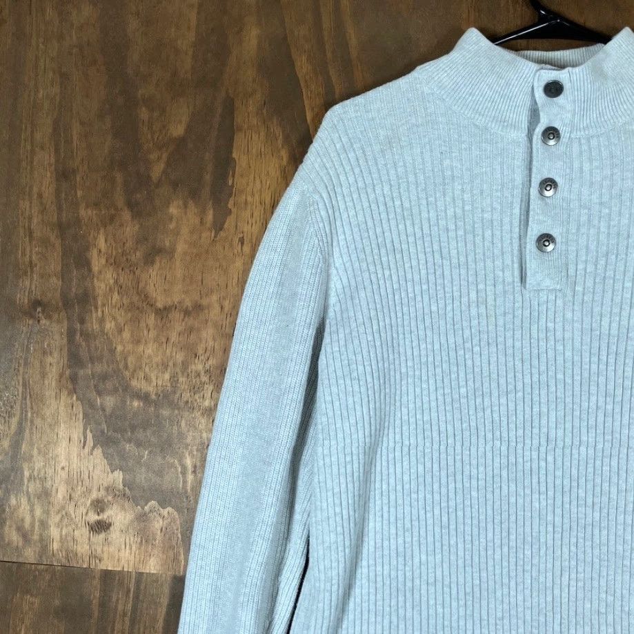 Express Express Mens Sweater L Heathered Gray Ribbed 1/4 Snap Mock Neck Long Sleeve Knit Pullover Casual Workwear -Mens Size US L / EU 52-54 / 3 - 4 Thumbnail