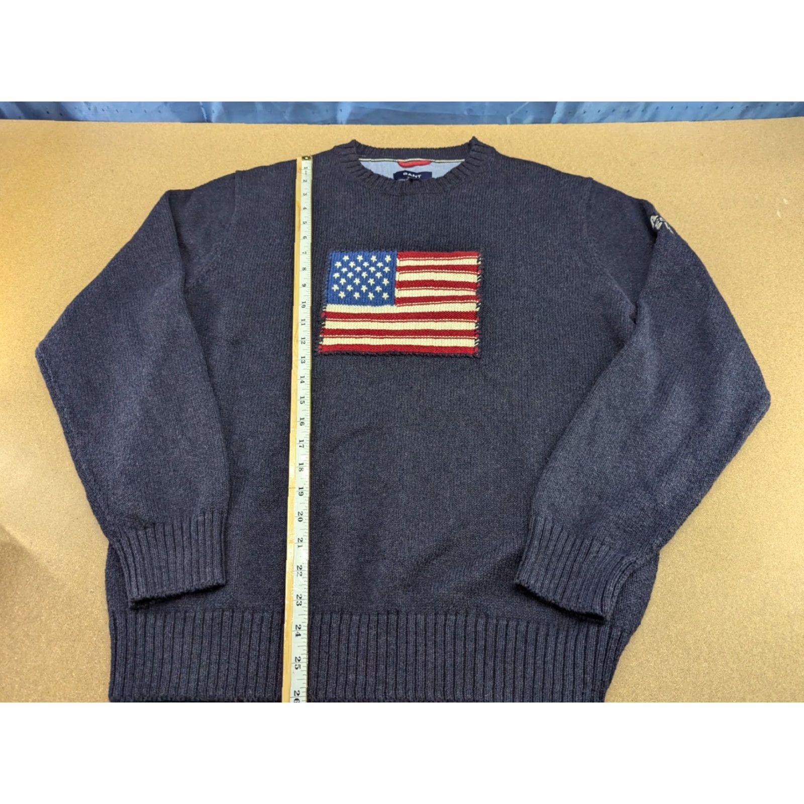 Gant GANT Mens Sweater XL USA Flag Gray Cotton Knitted Crewneck Pullover Crew Neck Size US XL / EU 56 / 4 - 3 Thumbnail
