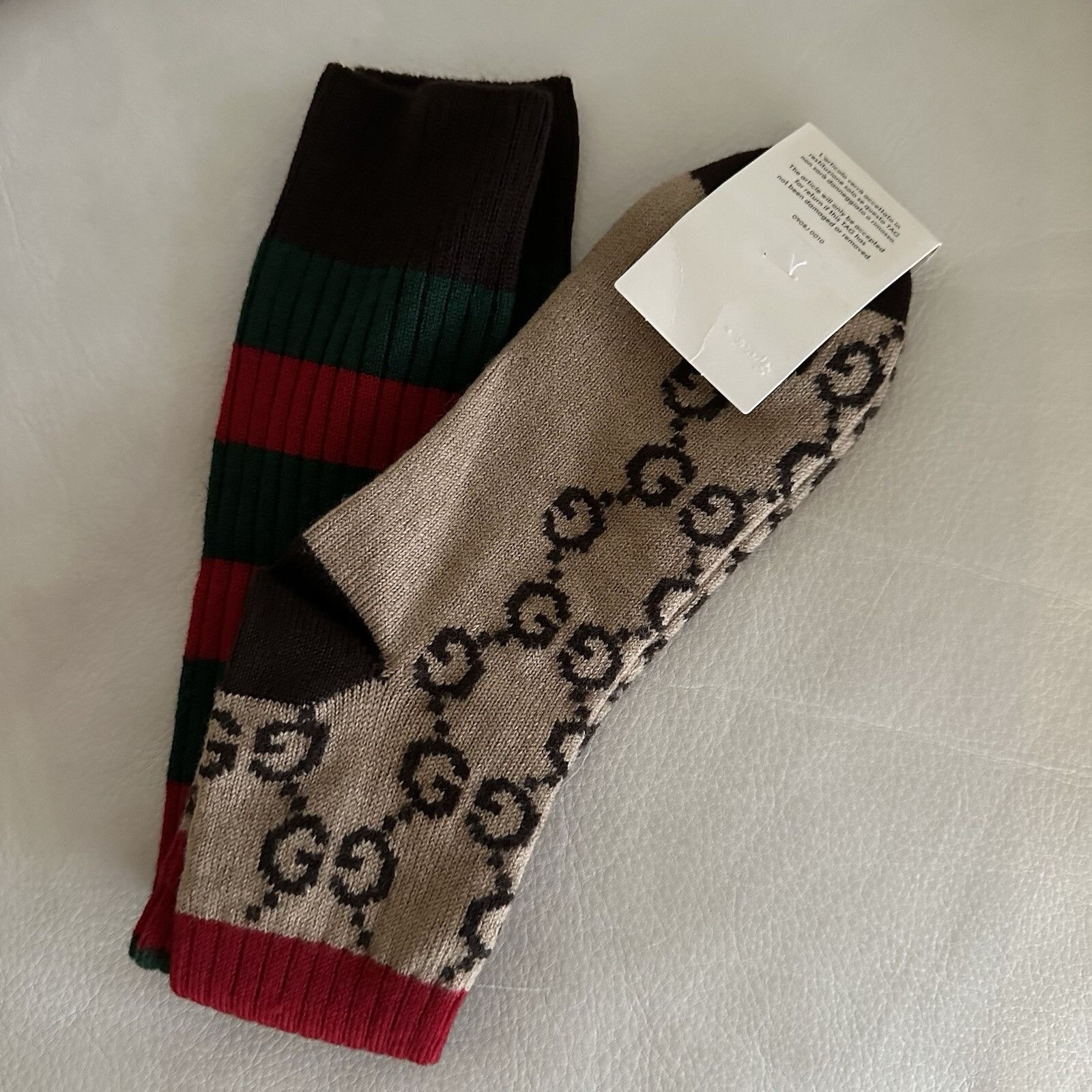 Gucci NEW GUCCI GG Striped Wool Socks Web GG Brown Green Red 100% Size ONE SIZE - 4 Thumbnail