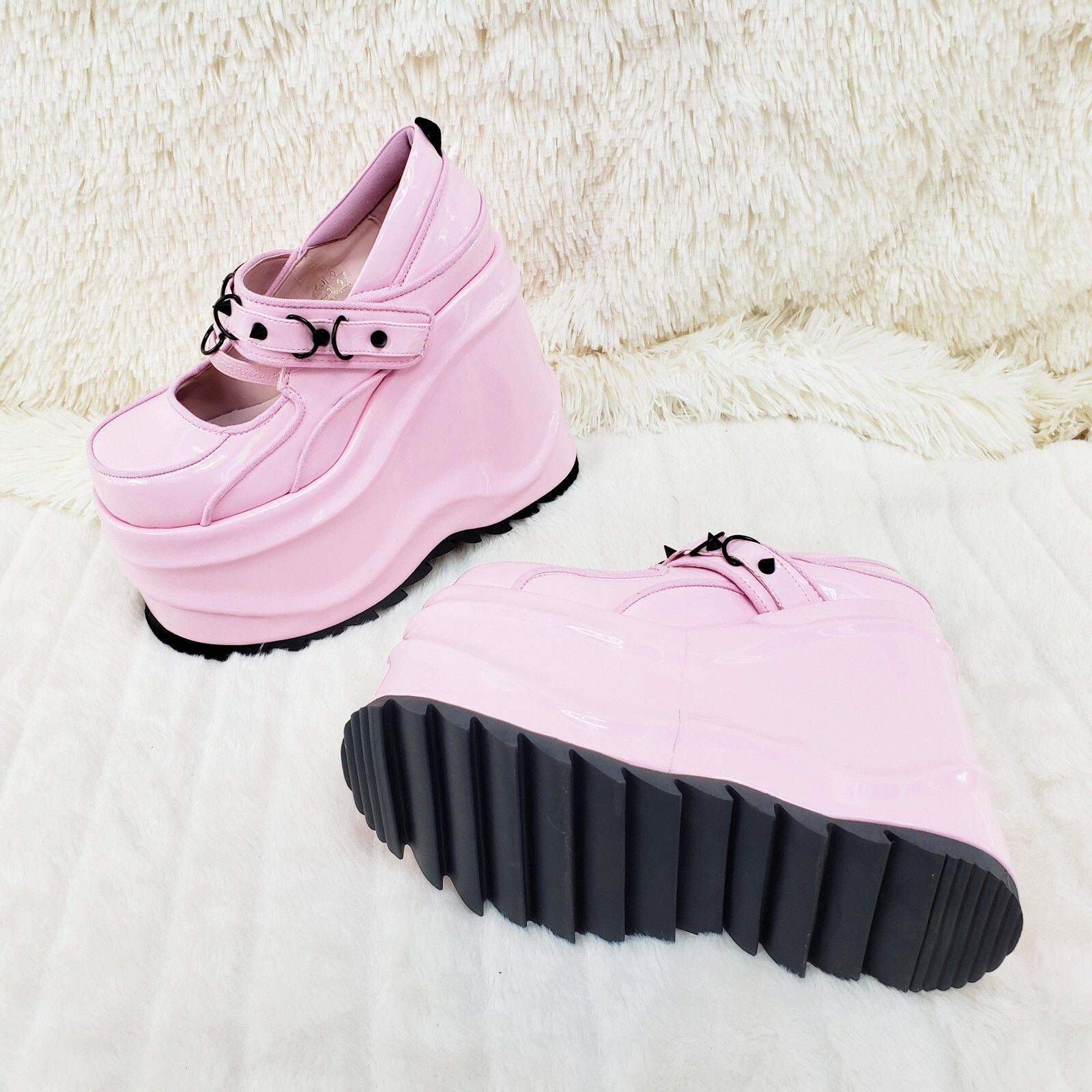 Other DEMONIA Baby Pink Patent 6" Wedge Platform Goth Punk Mary Ja Size US 9 / IT 39 - 3 Thumbnail