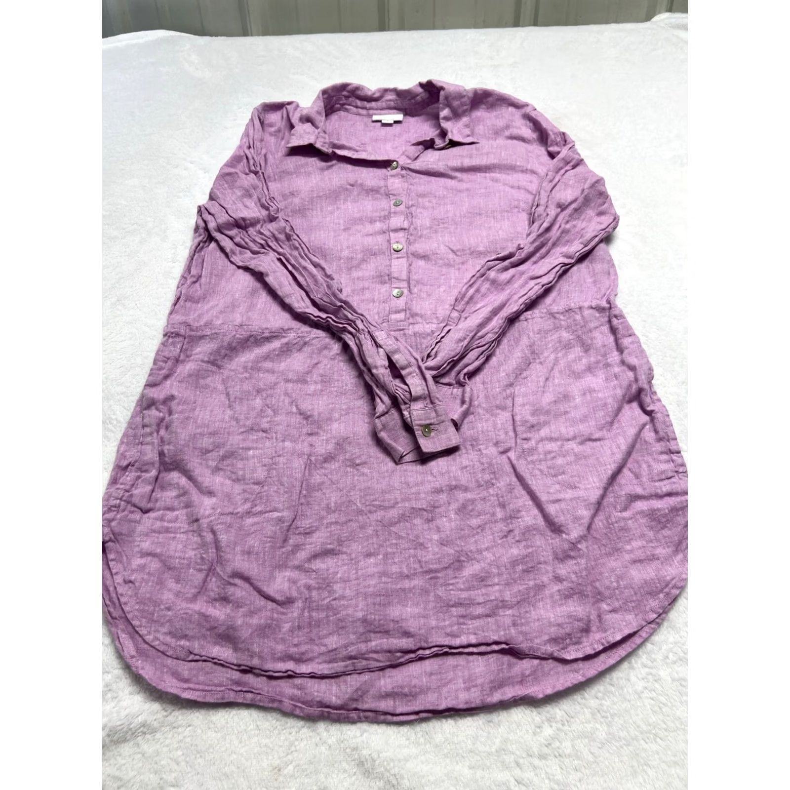 J. Jill J. Jill Love Linen Tunic Top Blouse M Lilac 100% Linen Long Sleeve Popover Collared Buttoned Relaxed Fit Women Linen Top Size M / US 6-8 / IT 42-44 - 2 Thumbnail