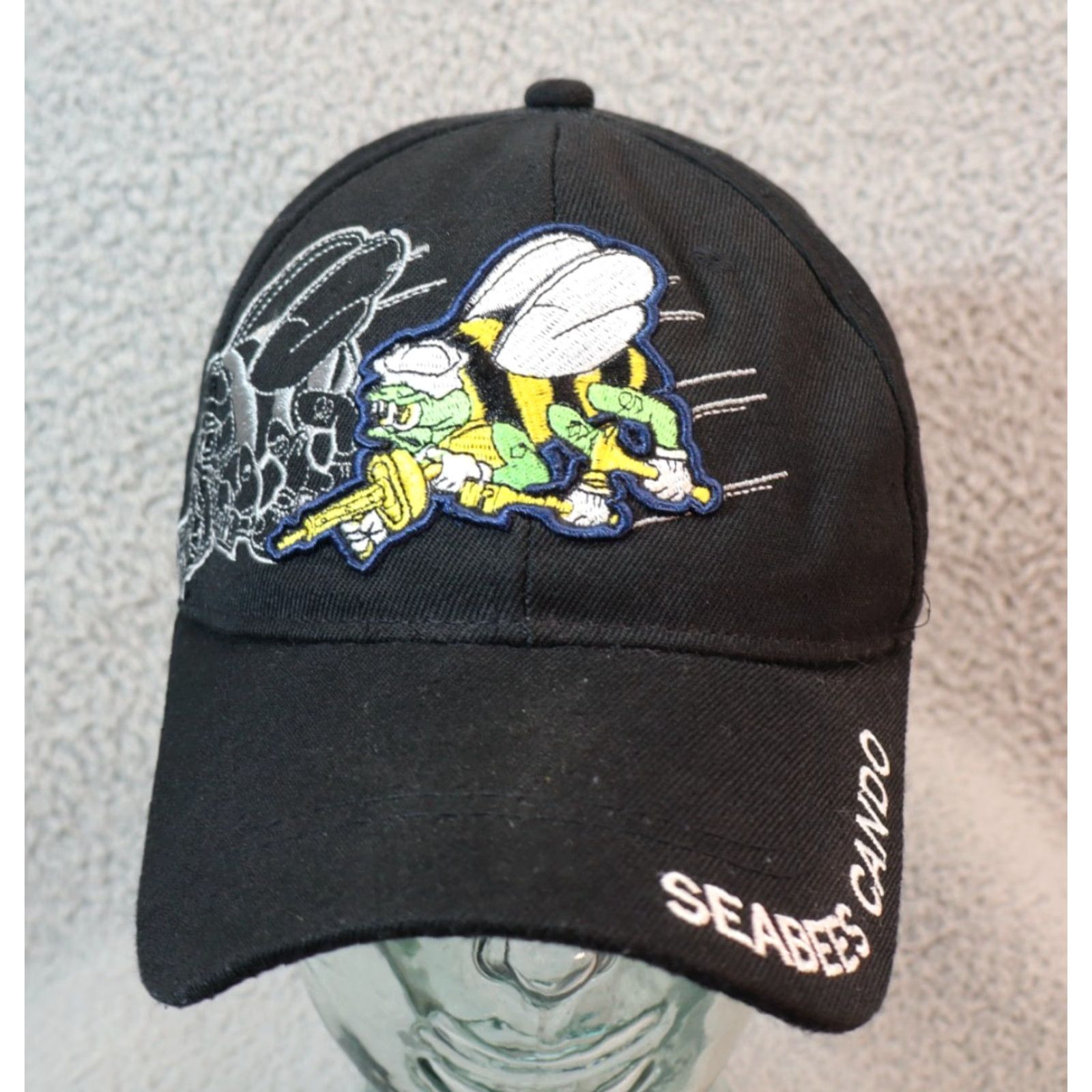 Vintage Cursed Hat Navy US Navy Seabees Cap Baseball Cap Black One Size Mens Adjustable Size ONE SIZE - 2 Thumbnail
