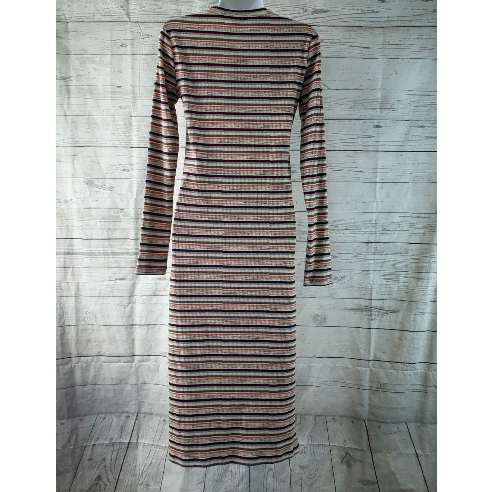 Vintage Wild Fable Womens Dress Sz Small Red Gray Striped Long Sleeve Ribbed Size S / US 4 / IT 40 - 5 Thumbnail