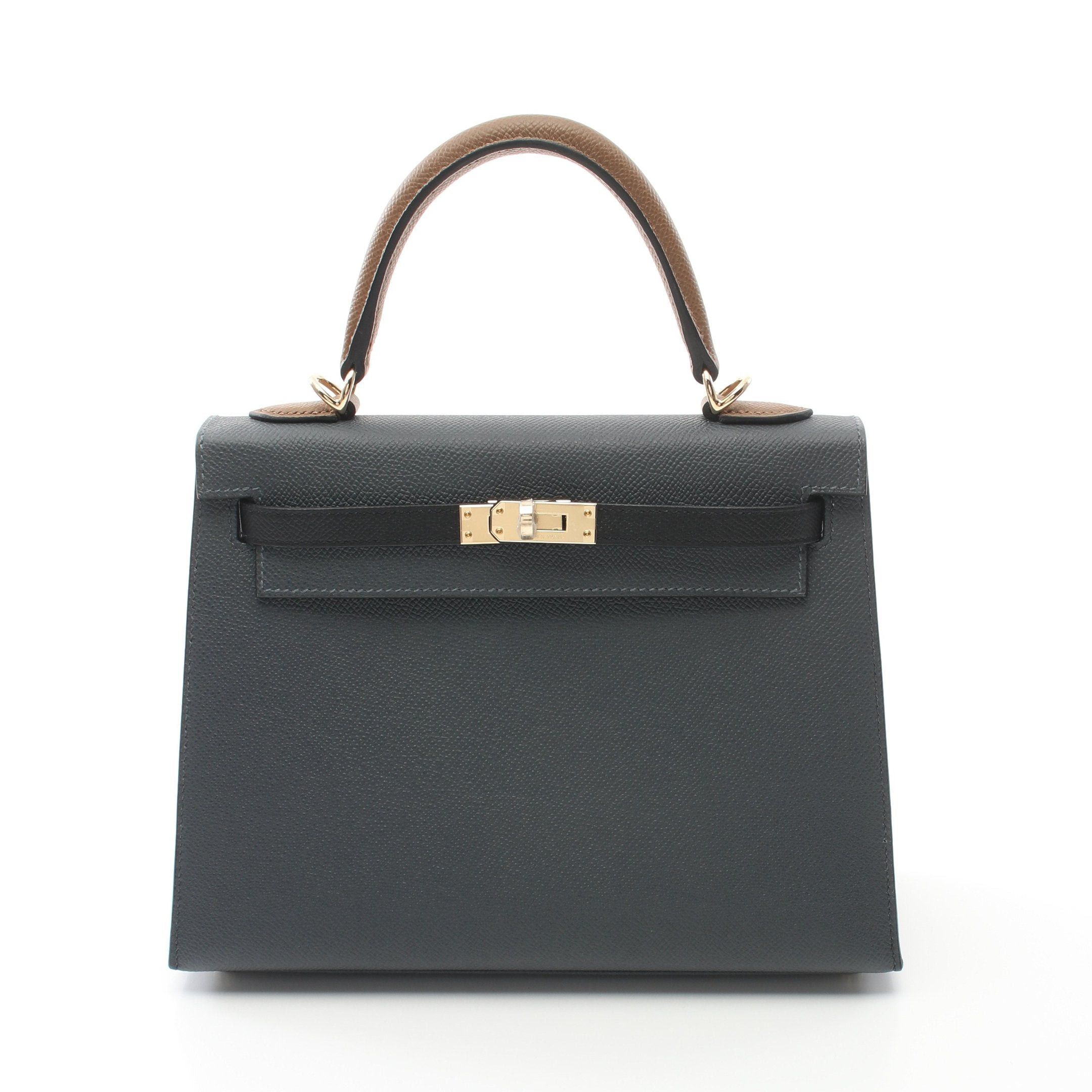 Hermes Hermes Kelly 25 Tricolor Grimist Arzan Handbag Veau Epsom Dark Gray Brown Black Gold Hardware Double Engraved Size ONE SIZE - 1 Thumbnail