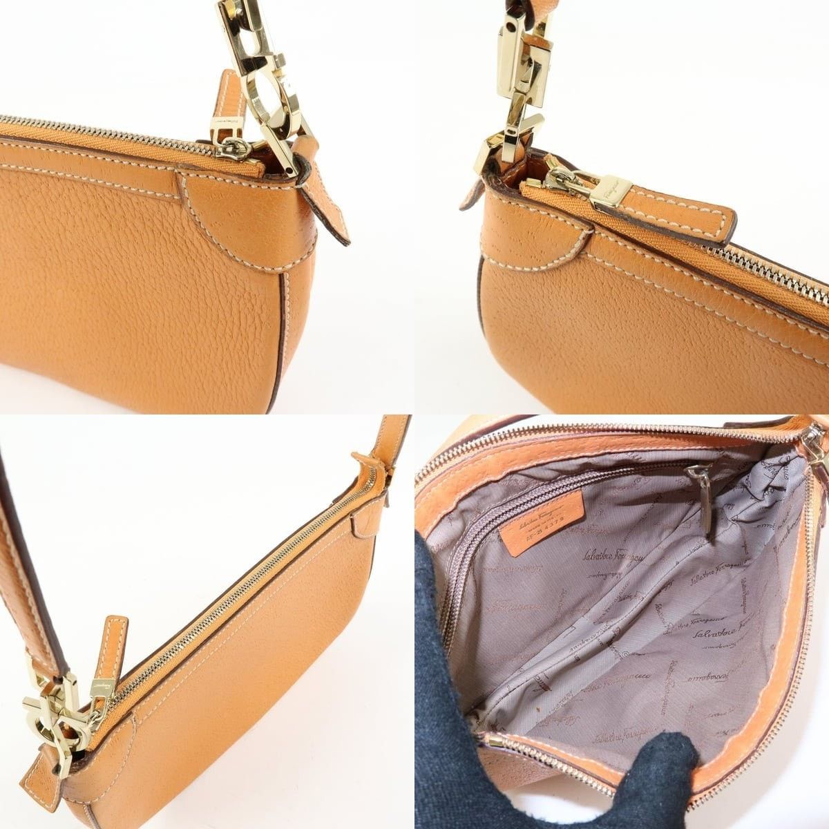 Salvatore Ferragamo Ferragamo Gancini Leather Shoulder Bag Orange Size ONE SIZE - 7 Thumbnail