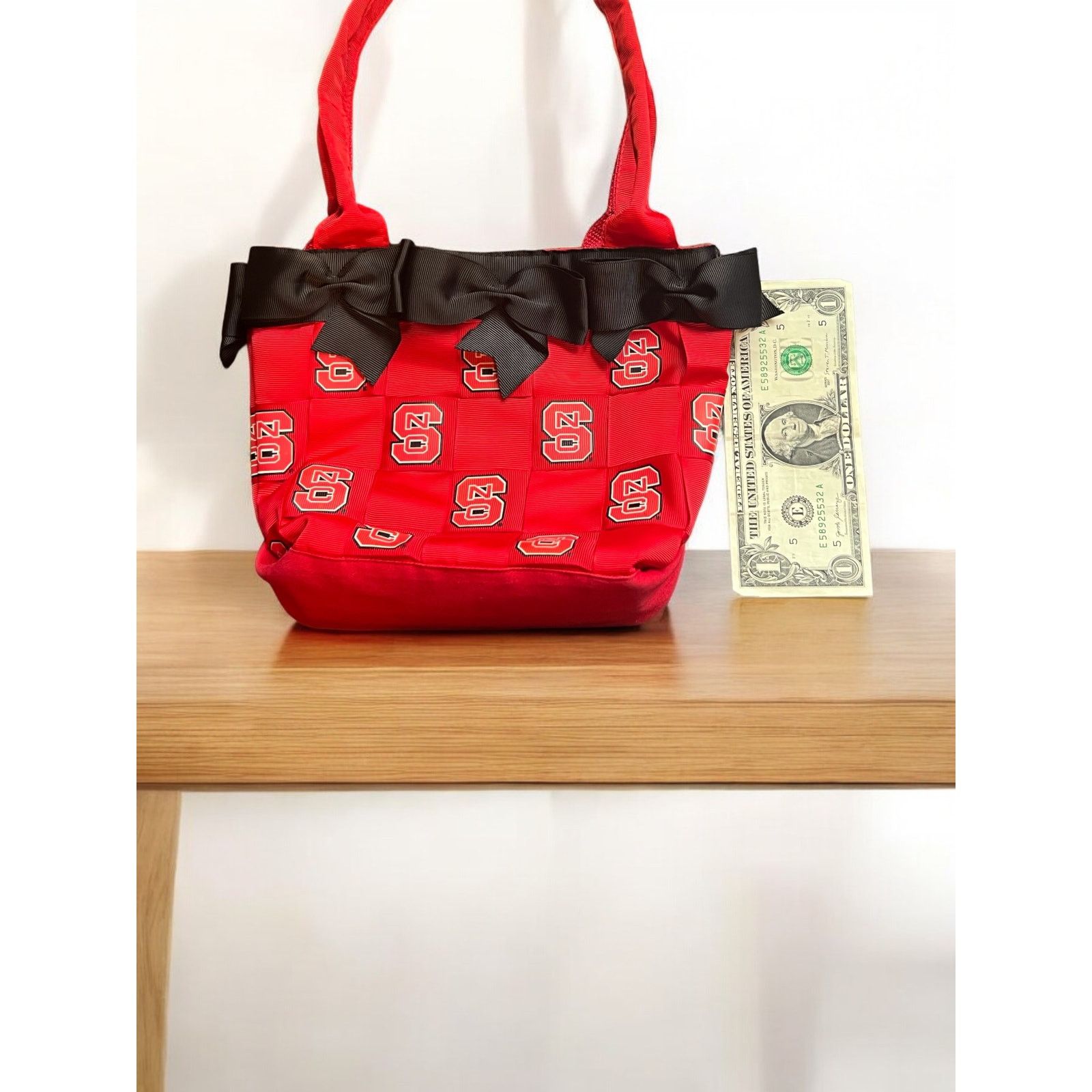 Vintage NC State Purse-Woven Ribbon Bag-North Carolina Wolfpack Tote Size ONE SIZE - 9 Thumbnail