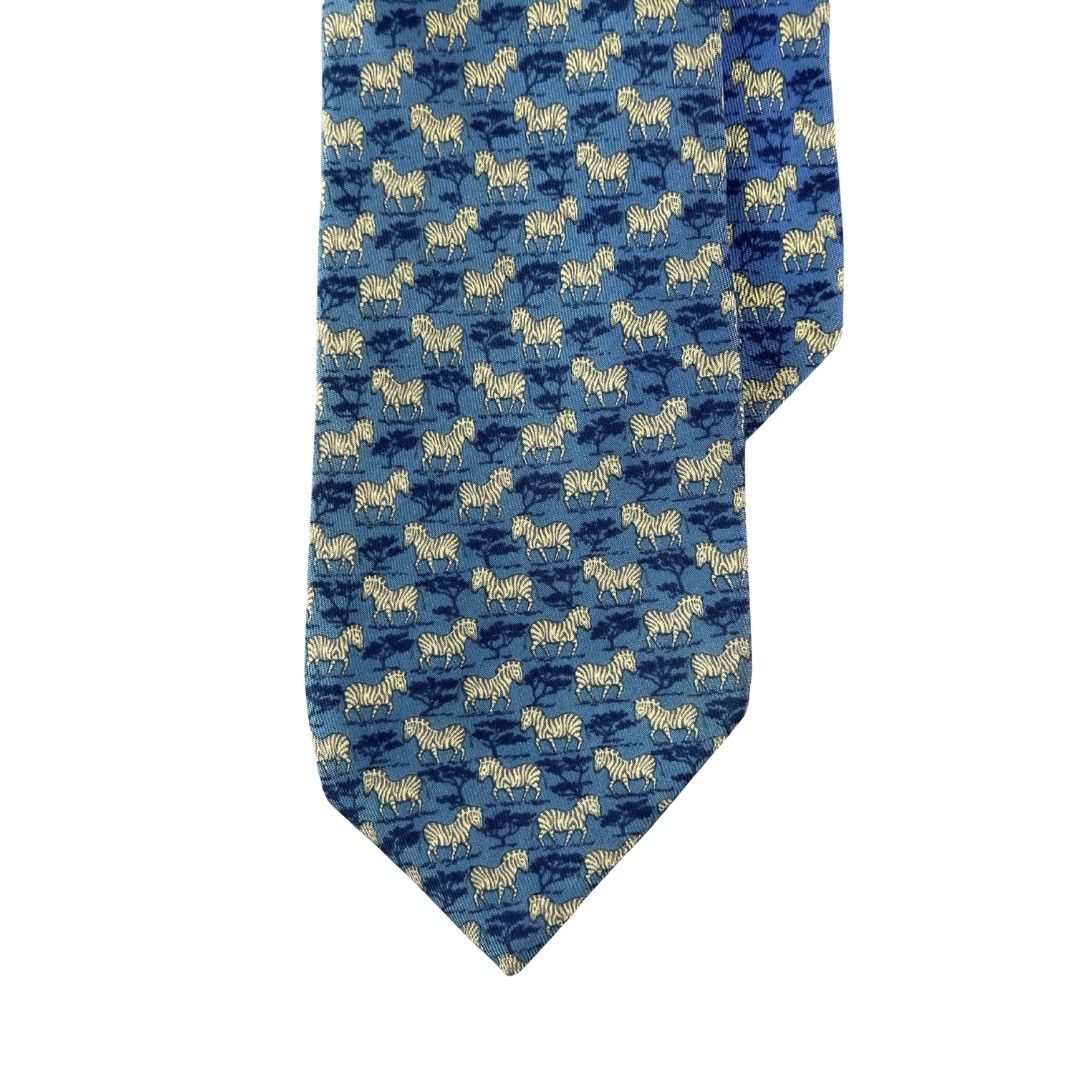 Hermes Tie Silk Zebra Pattern on Blue Vintage Size ONE SIZE - 1 Thumbnail