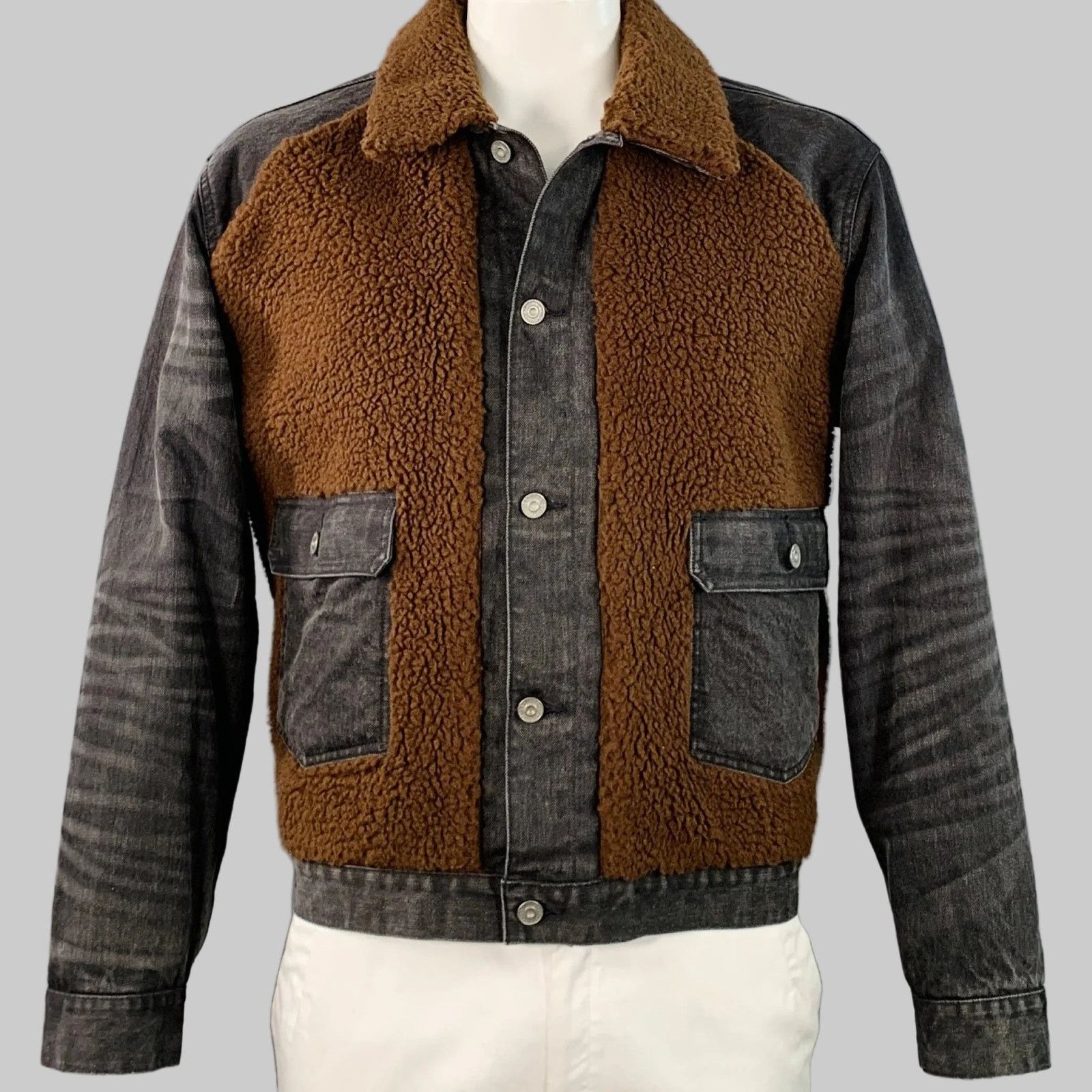 Ralph Lauren Grizzly Boa Size XL Brown Black Denim Sherpa Jacket Size US XL / EU 56 / 4 - 1 Thumbnail