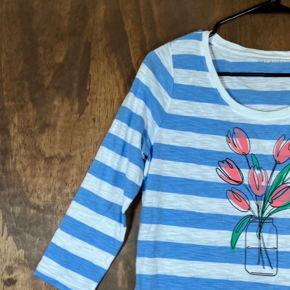 Talbots Talbots Blouse Shirt Striped Blue White 3/4 Sleeve Cotton Blend PS Petite Womens Casual Workwear Size S / US 4 / IT 40 - 4 Thumbnail