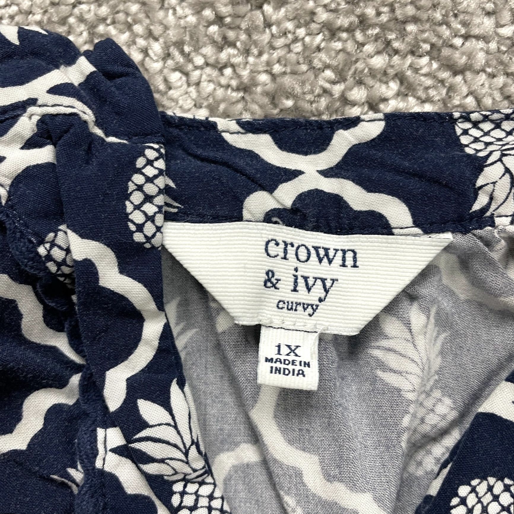 Vintage Crown & Ivy Blouse Womens XL Blue Pineapple Bell Sleeve Lace Casual Size XL / US 12-14 / IT 48-50 - 5 Thumbnail