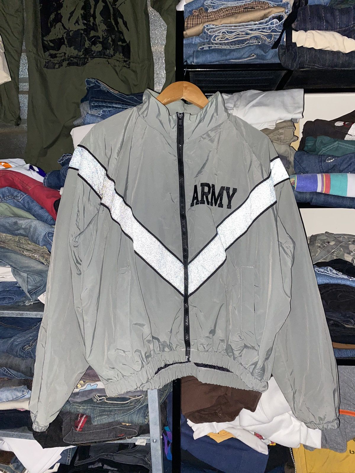 image of Military x Vintage Reflective Army Jacket in Grey, Men's (Size Large)