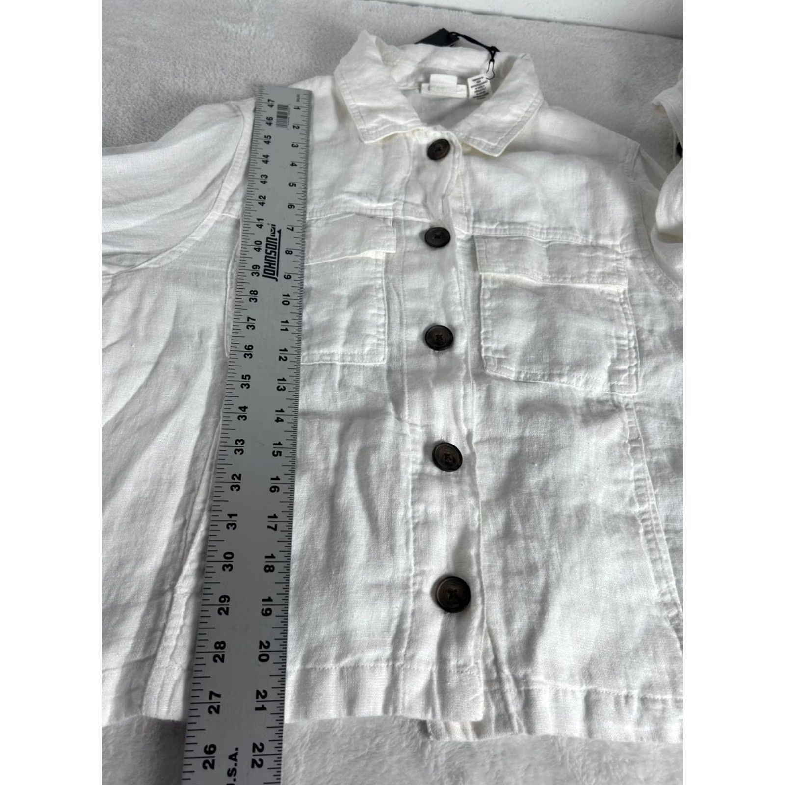 Nicole Miller Nicole Miller Womens Linen Button-Up Jacket Large White Pockets Lightweight New Size L / US 10 / IT 46 - 8 Thumbnail