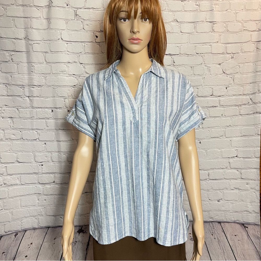 Other NWT New Sigrid Olsen Striped Linen Blend Blue Shirt Size S Size S / US 4 / IT 40 - 1 Thumbnail