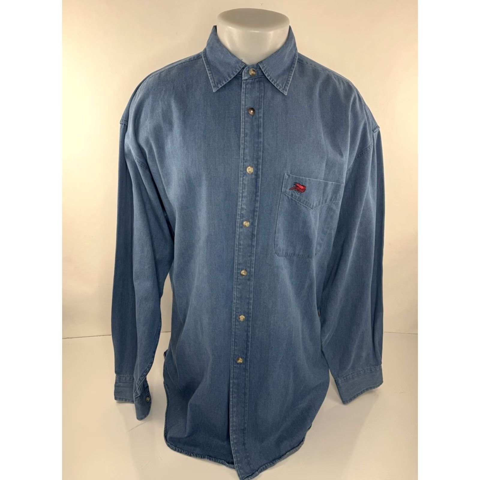 Denime PERLIS Crawfish Denim Mens XL New Orleans Shirt Button-Up Long Sleeve Blue Size US XL / EU 56 / 4 - 2 Thumbnail
