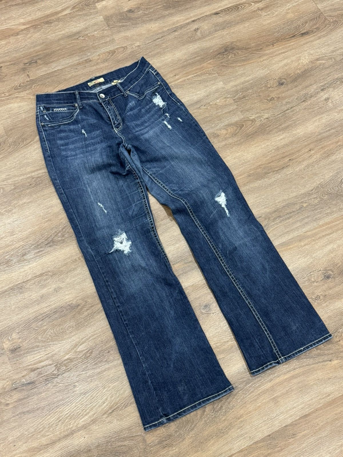 Jean Jean Dazur Distressed Bootcut Jeans Y2K Dark Wash Flared Size 36" / US 14 / IT 50 - 3 Thumbnail