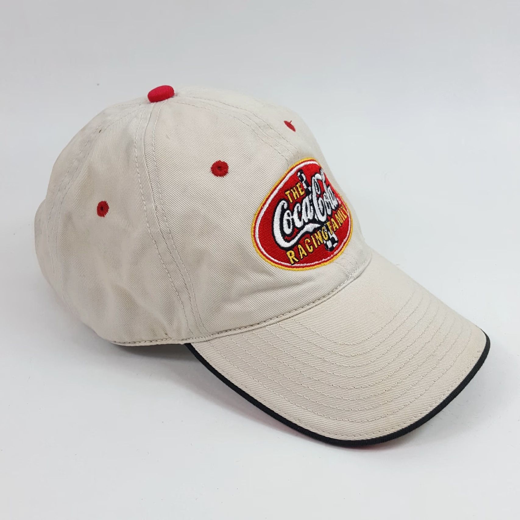 Vintage VINTAGE Coca-Cola Racing NASCAR Team Adjustable Baseball Cap Hat OSFA Beige Retro 90s Mens Size ONE SIZE - 6 Thumbnail