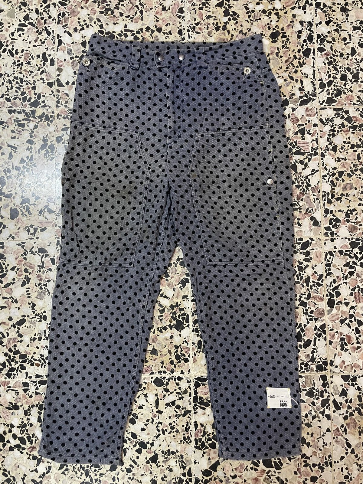 Frapbois Frapbois Japan Half Double Knee Polkadot Distressed Pants Size US 32 / EU 48 - 1 Thumbnail