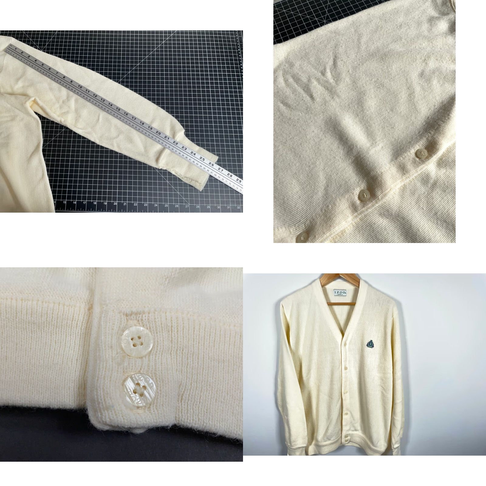 Izod VINTAGE IZOD Cardigan Sweater Mens XL Ivory Lightweight Knit 70s 80s 90s Dad Hipster Retro Embroidered USA Made Size US XL / EU 56 / 4 - 8 Thumbnail