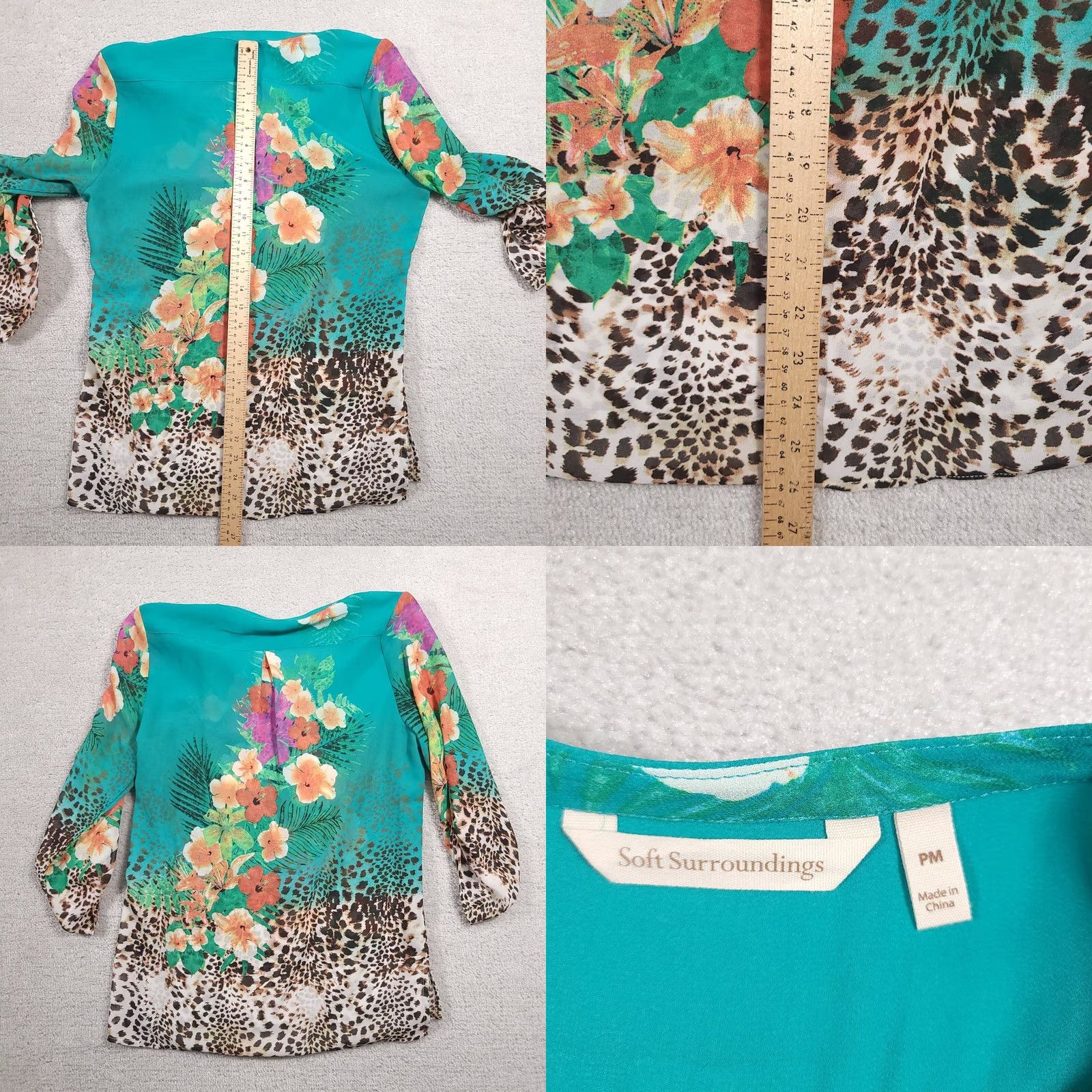 Soft Surroundings Soft Surroundings Shirt Women's PM Sheer Button Up Animal Print Roll-tab Size M / US 6-8 / IT 42-44 - 8 Thumbnail