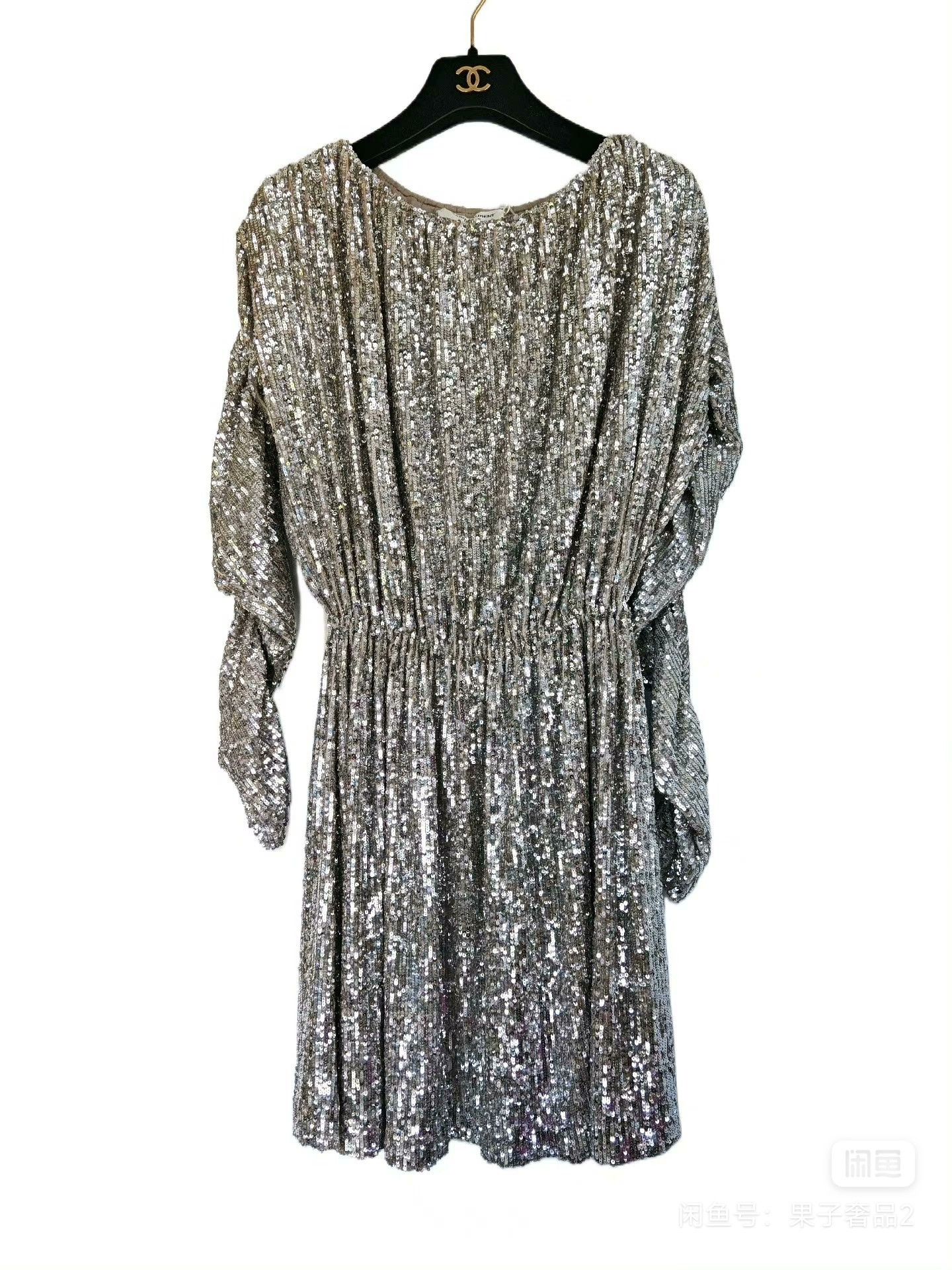 Saint Laurent Paris Saint Laurent Silver Sequined Evening Dress Size M / US 6-8 / IT 42-44 - 1 Thumbnail