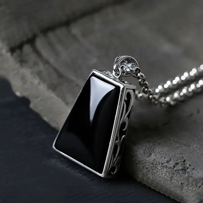 Jewelry Original design geometric black agate pendant necklace Size ONE SIZE - 1 Thumbnail