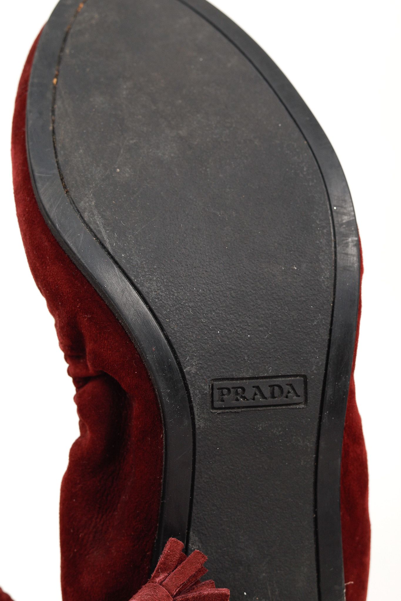 Prada Prada Burgundy Suede Tassel-Bow Scrunch Ballet Flat Size US 5.5 / IT 35.5 - 6 Thumbnail