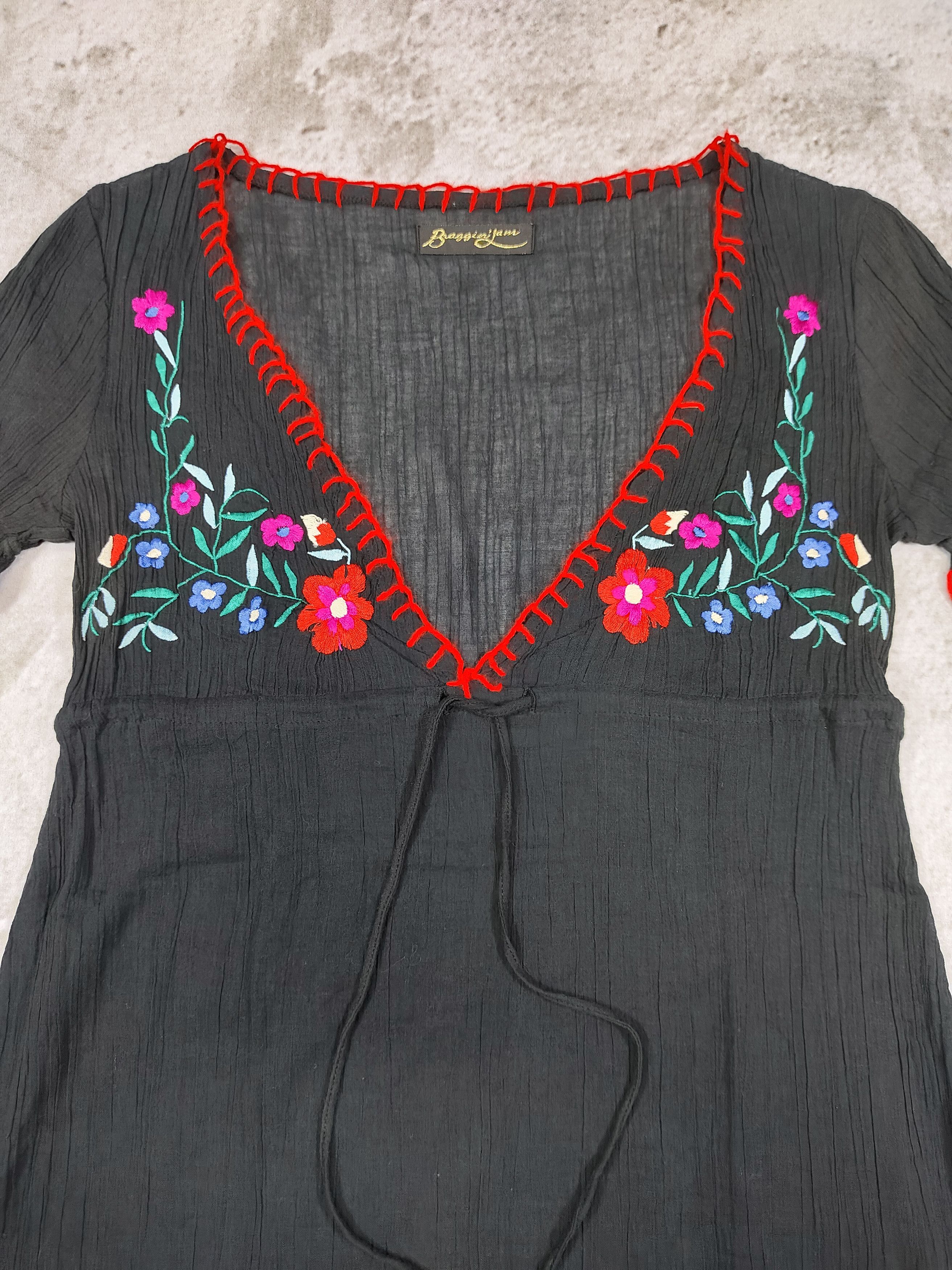 Japanese Brand 00s Braggin'Jam- Indie Hippie Floral Embroidery Red Stitch Size M / US 6-8 / IT 42-44 - 7 Thumbnail