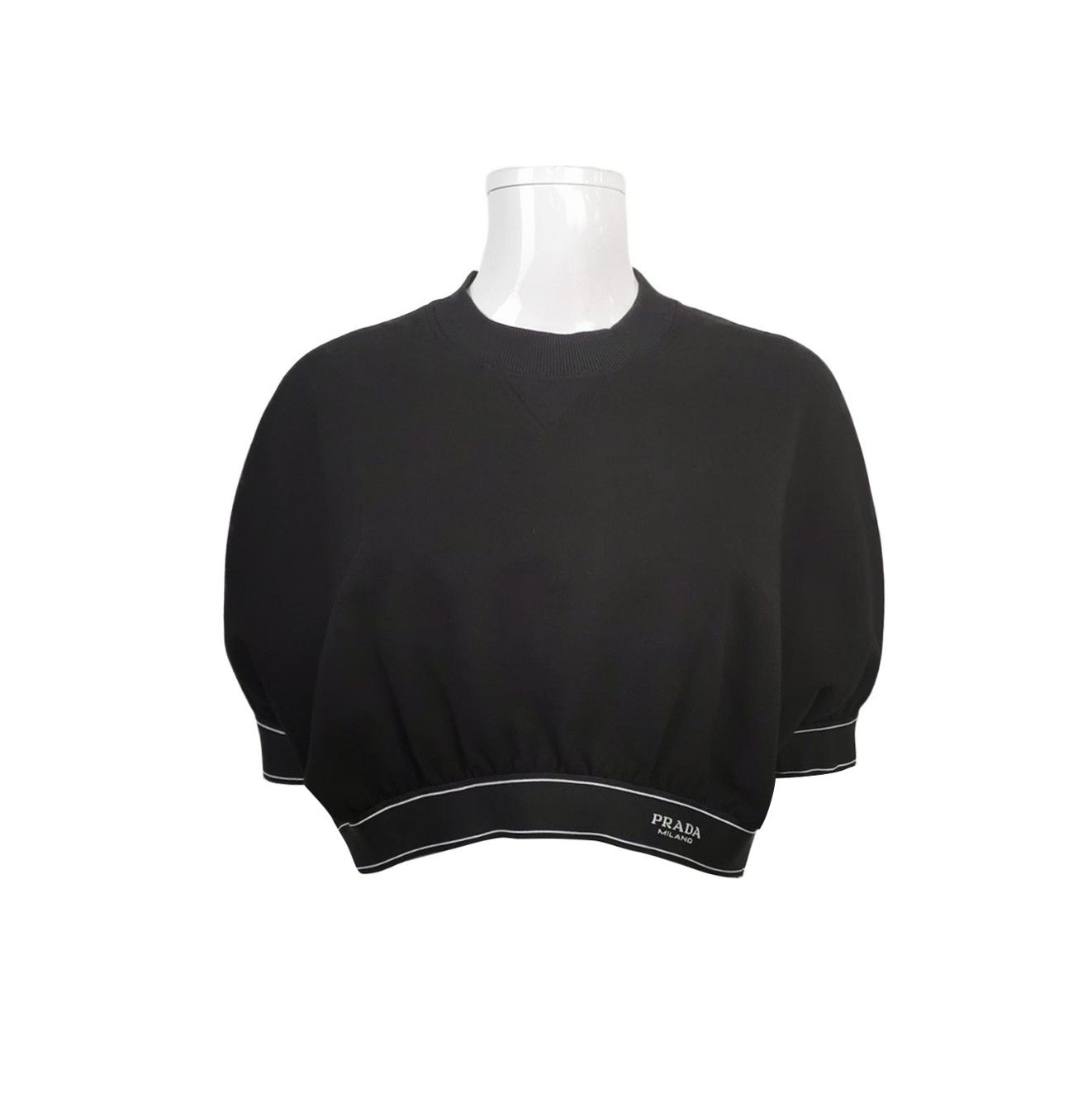 Prada Prada Logo Cropped Cotton T-Shirt in Black 0089 Size XS / US 0-2 / IT 36-38 - 1 Thumbnail