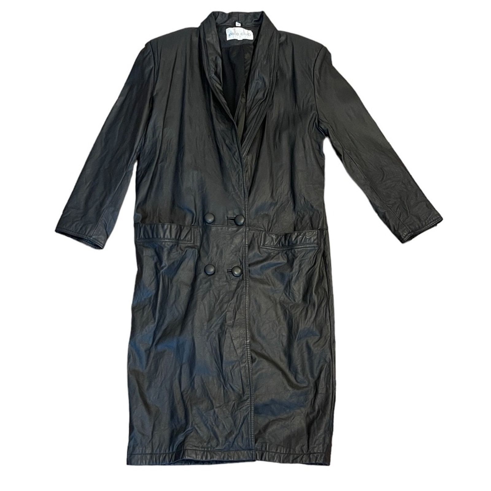 Other Vintage 90s PELLE CLUB Double Breast Leather Trench Coat Size M / US 6-8 / IT 42-44 - 1 Thumbnail
