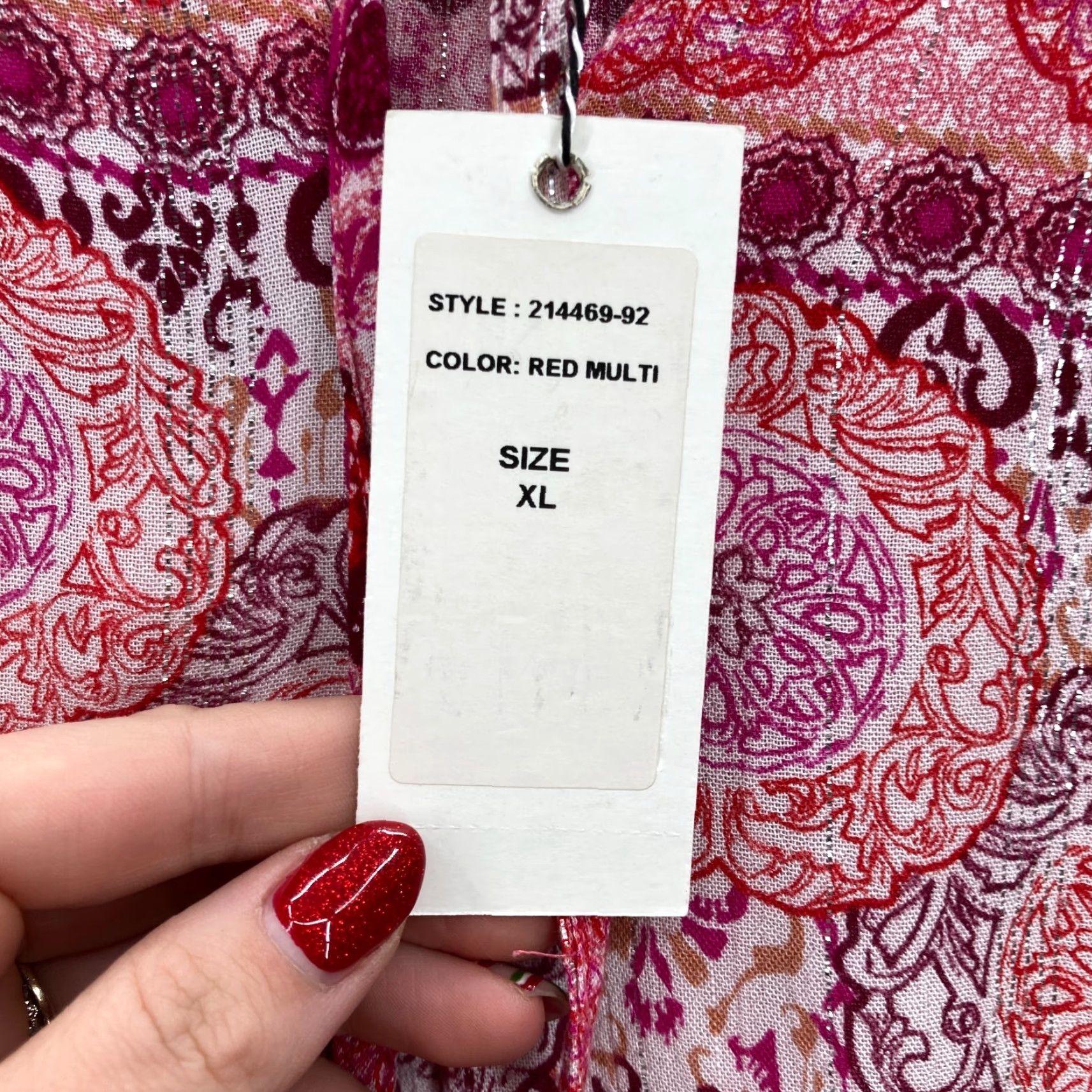 YOKE Kaktus Blouse Shirt Women Sleeveless Red Multi-Print Smocked Yoke Boho Top XL 100% Rayon Size XL / US 12-14 / IT 48-50 - 5 Thumbnail