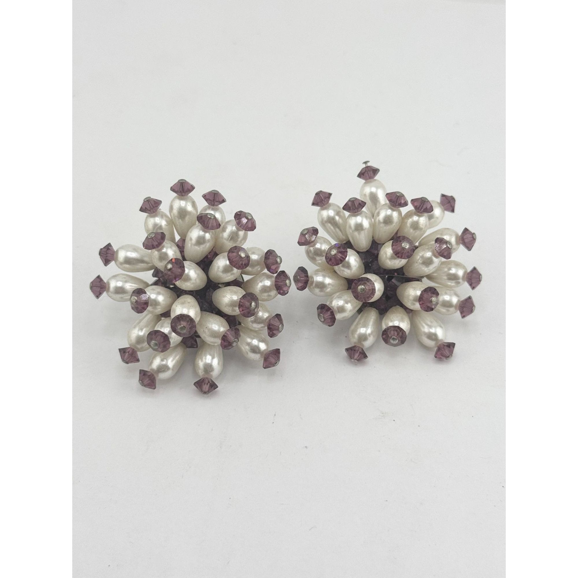 Vintage Vintage faux pearl purple crystal beaded cluster earrings Size ONE SIZE - 2 Thumbnail