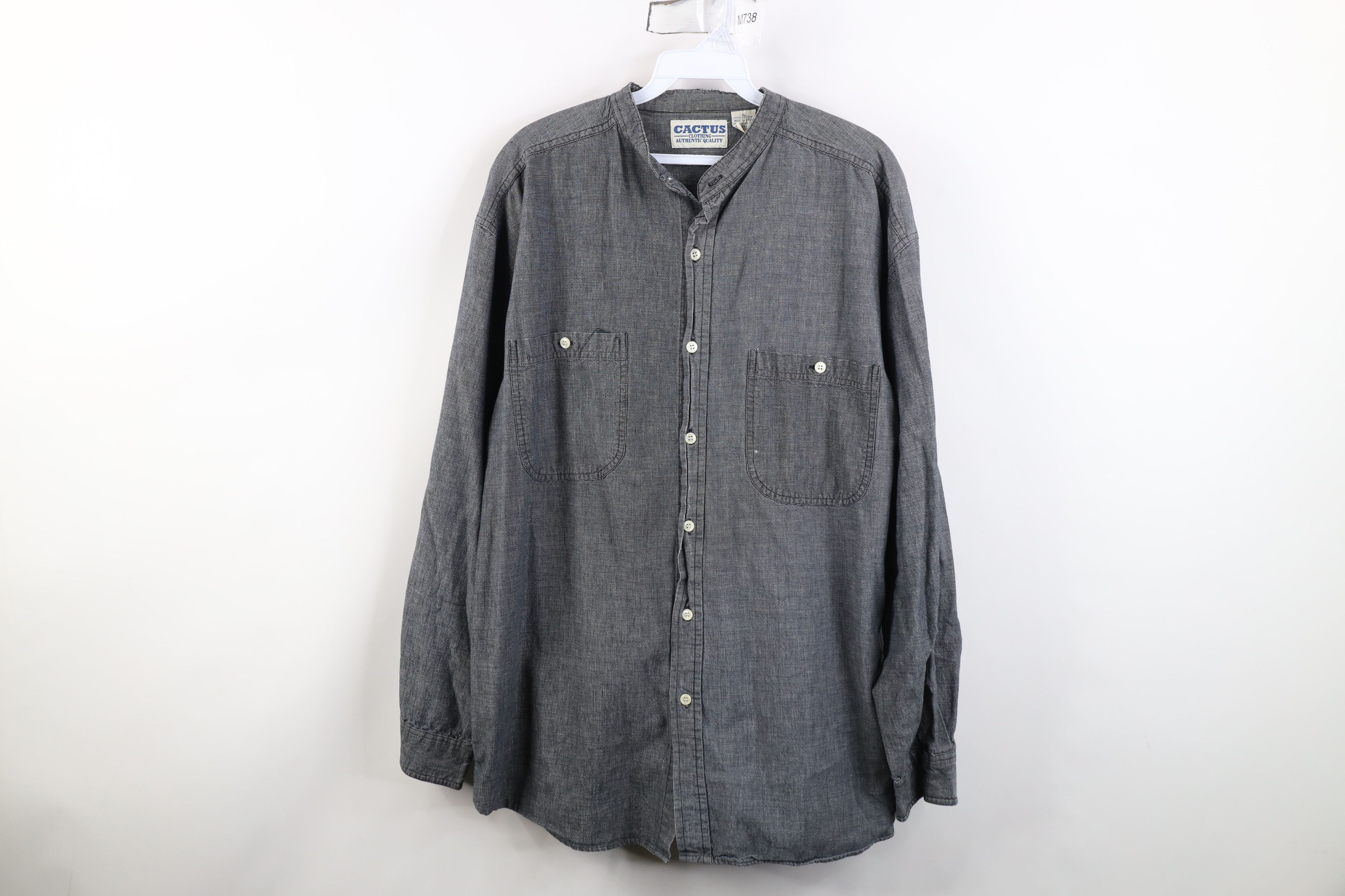 Vintage Vintage 90s Streetwear Big Pocket Band Collar Button Shirt Size US L / EU 52-54 / 3 - 1 Thumbnail
