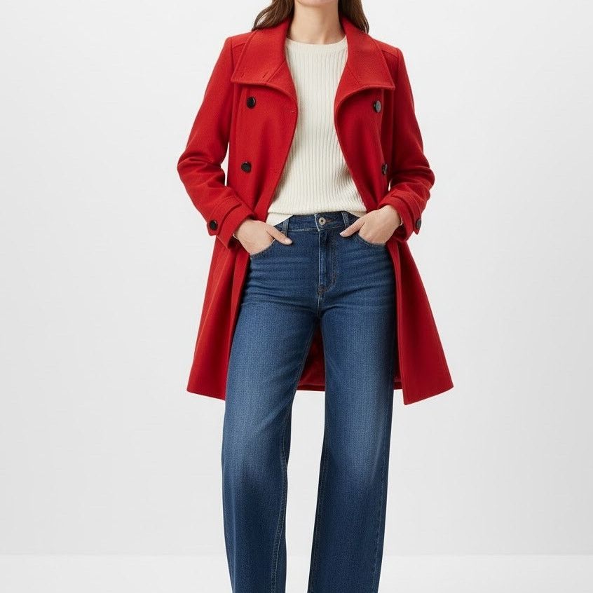 Other Charlotte Russe Red Wool Pea Coat Small Double Breasted Size S / US 4 / IT 40 - 3 Thumbnail